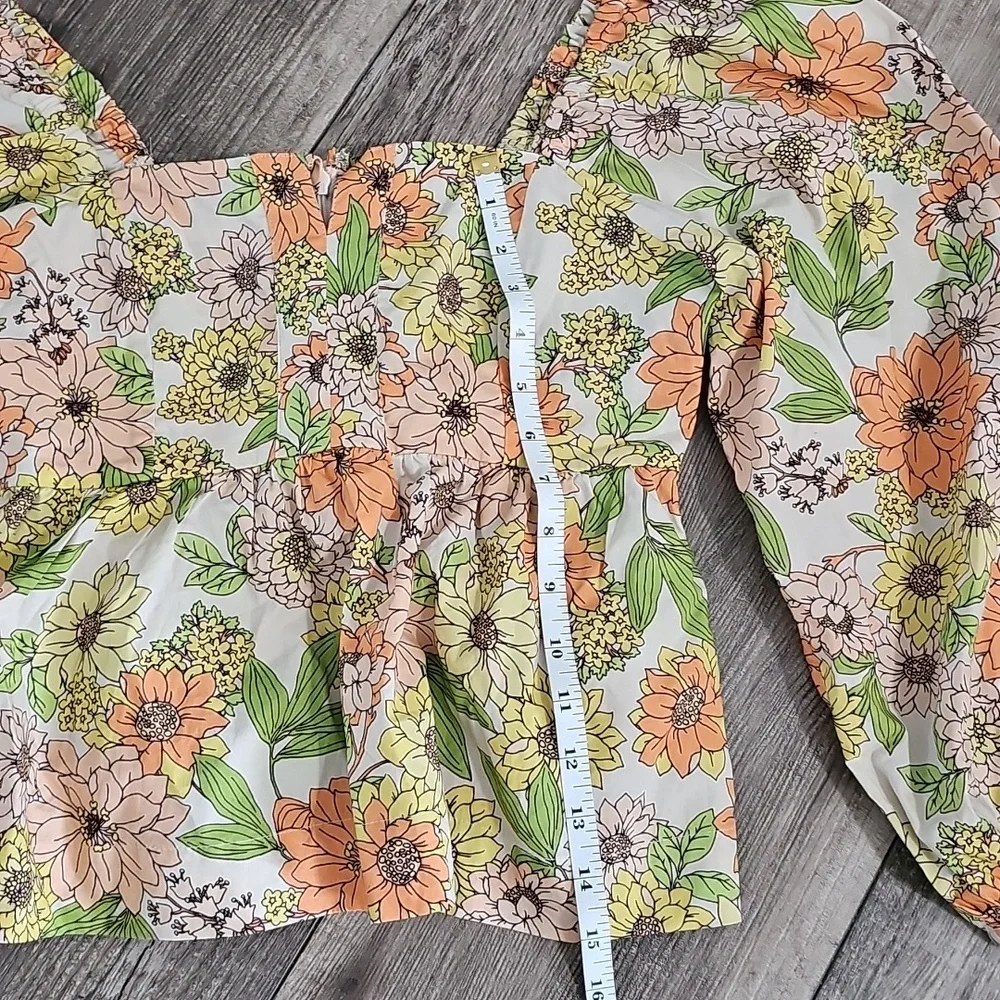 J Crew Zinnia square neck peplum floral boho cotton long sleeve top size 0 NWT